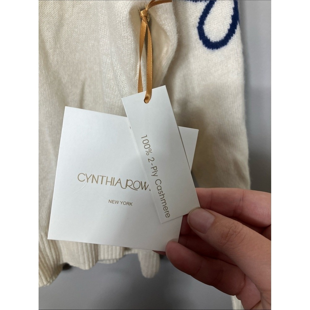 NWT 100% 2-Ply Cashmere Cynthia Rowley Cream Sweater Navy Floral Size XL - Picture 4 of 7